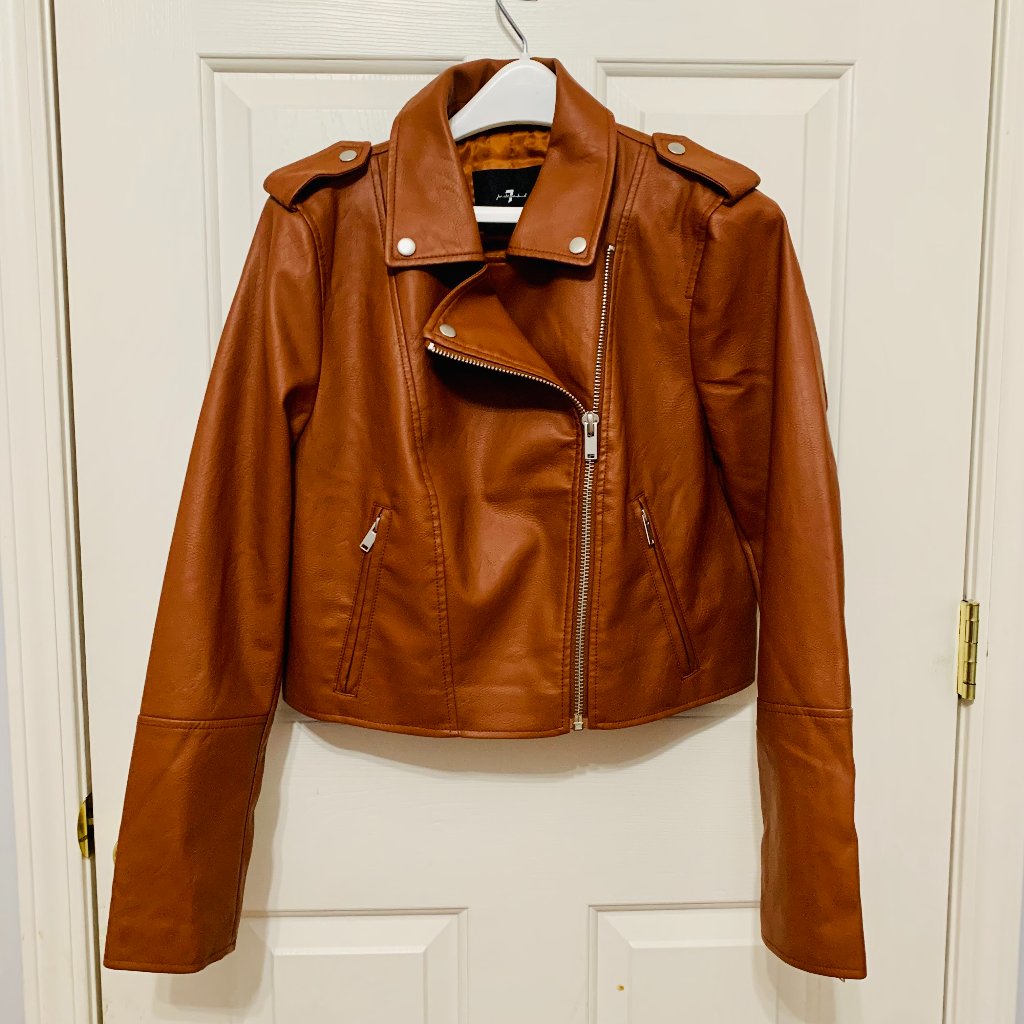 7 For All Mankind Los Angeles Faux Leather Brown Moto Jacket